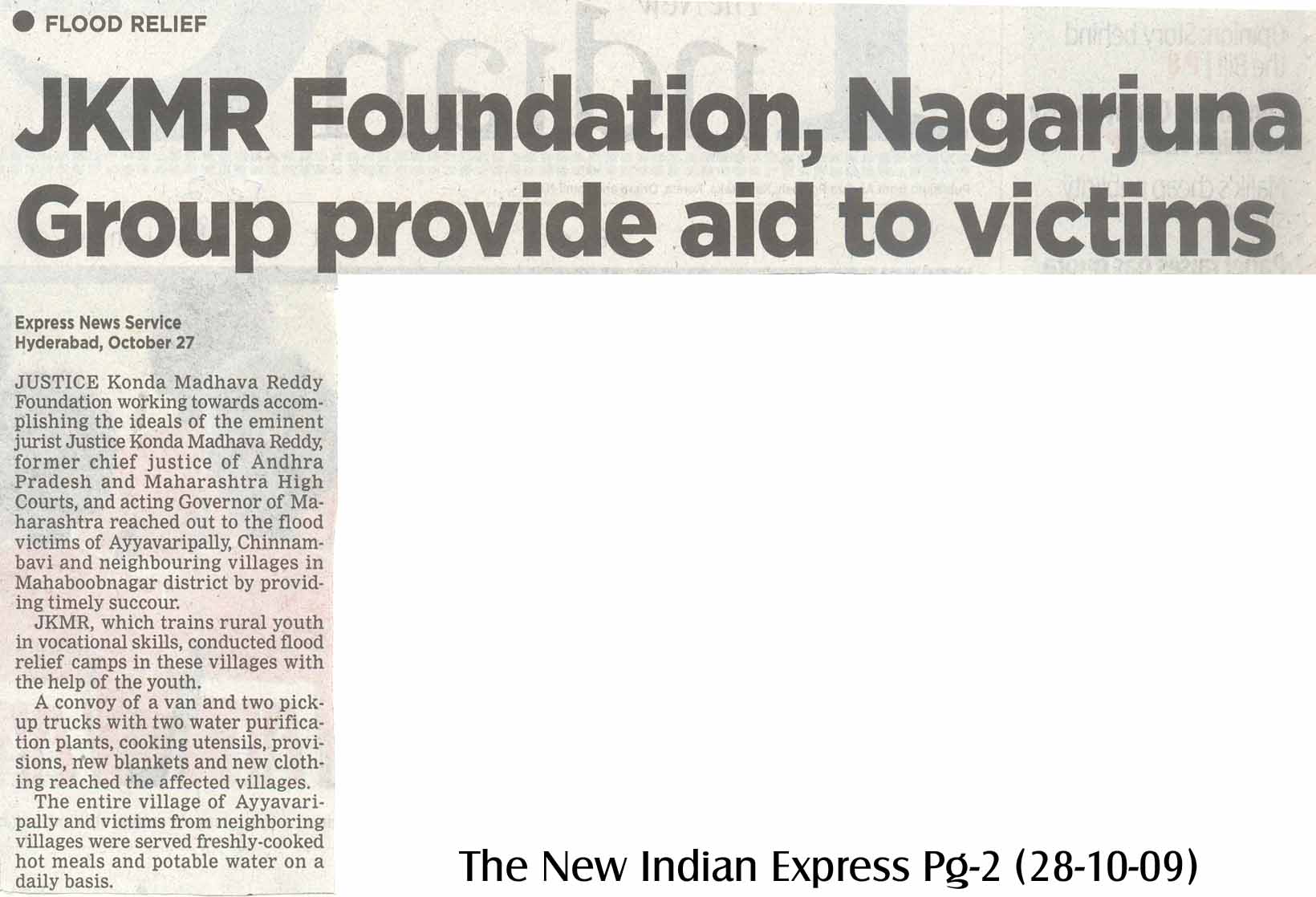 JKMR Foundation flood relief press coverage